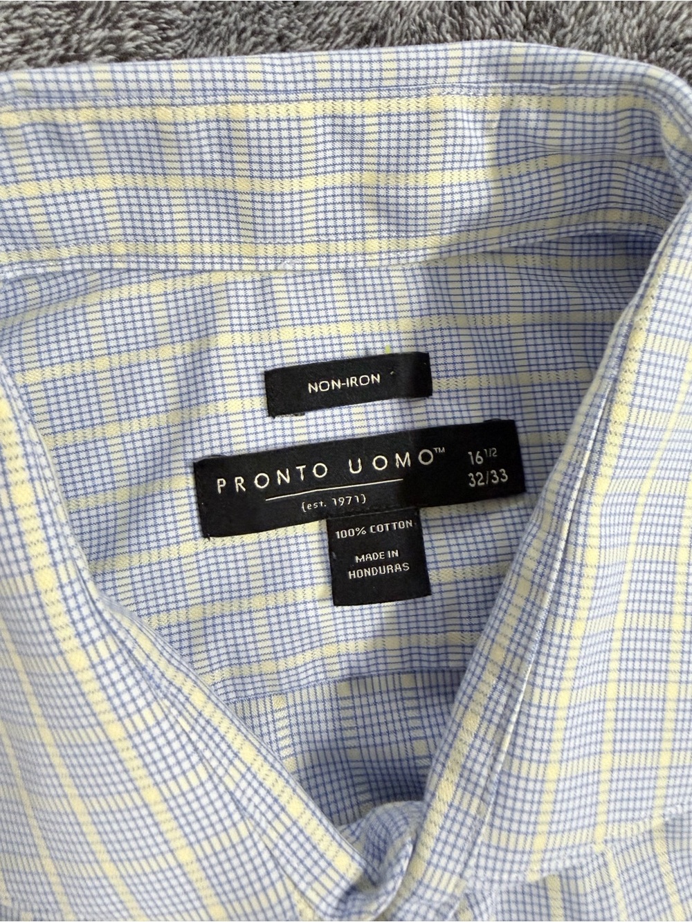SKU 1312 Pronto Uomo Light Blue and Pale Yellow Check Dress Shirt